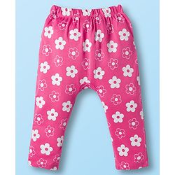 Babyhug Cotton Knit Full Length Diaper Leggings With Floral Print Pack Of 3 - Pink Yellow & White