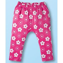Babyhug Cotton Knit Full Length Diaper Leggings With Floral Print Pack Of 3 - Pink Yellow & White