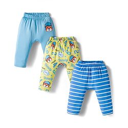 Babyhug Interlock Knit Full Length Diaper Leggings with Stripes & Vehicle Print Pack of 3 - Yellow & Blue