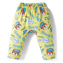 Babyhug Interlock Knit Full Length Diaper Leggings with Stripes & Vehicle Print Pack of 3 - Yellow & Blue