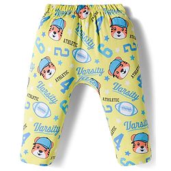 Babyhug Interlock Knit Full Length Diaper Leggings with Stripes & Vehicle Print Pack of 3 - Yellow & Blue