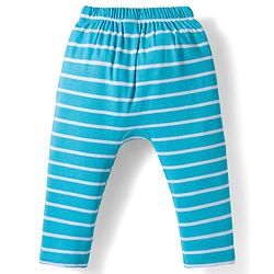 Babyhug Cotton Knit Full Length Diaper Pant With Stipes & Vehicle Print Pack Of 3 - Light Blue Yellow & Aqua