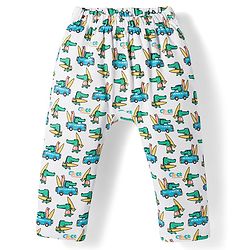 Babyhug Cotton Knit Full Length Diaper Pant With Stipes & Vehicle Print Pack Of 3 - Light Blue Yellow & Aqua