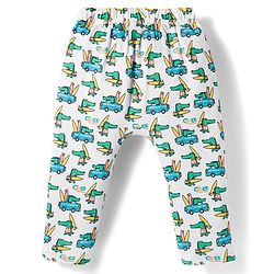 Babyhug Cotton Knit Full Length Diaper Pant With Stipes & Vehicle Print Pack Of 3 - Light Blue Yellow & Aqua