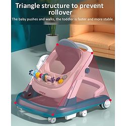 Babyhug 2 in 1 Baby Walker with Anti Fall Protection & Adjustable Height-Blue| Push Walker| Rear Wheels with Speed Control| Soft Padded Seat| Smooth Swivel Wheels| Musical Toy Tray with Engaging Toys