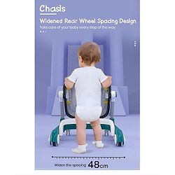 Babyhug 2 in 1 Baby Walker with Anti Fall Protection & Adjustable Height-Blue| Push Walker| Rear Wheels with Speed Control| Soft Padded Seat| Smooth Swivel Wheels| Musical Toy Tray with Engaging Toys
