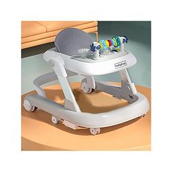 Babyhug 2 in 1 Baby Walker with Anti Fall Protection & Adjustable Height-Blue| Push Walker| Rear Wheels with Speed Control| Soft Padded Seat| Smooth Swivel Wheels| Musical Toy Tray with Engaging Toys