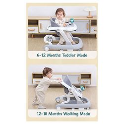 Babyhug 2 in 1 Baby Walker with Anti Fall Protection & Adjustable Height-Blue| Push Walker| Rear Wheels with Speed Control| Soft Padded Seat| Smooth Swivel Wheels| Musical Toy Tray with Engaging Toys