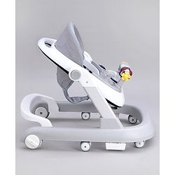 Babyhug 2 in 1 Baby Walker with Anti Fall Protection & Adjustable Height-Blue| Push Walker| Rear Wheels with Speed Control| Soft Padded Seat| Smooth Swivel Wheels| Musical Toy Tray with Engaging Toys