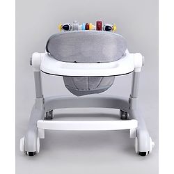 Babyhug 2 in 1 Baby Walker with Anti Fall Protection & Adjustable Height-Blue| Push Walker| Rear Wheels with Speed Control| Soft Padded Seat| Smooth Swivel Wheels| Musical Toy Tray with Engaging Toys