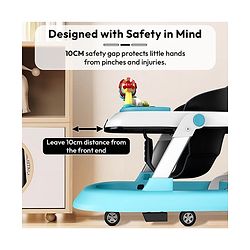 Babyhug 2 in 1 Baby Walker with Anti Fall Protection & Adjustable Height-Blue| Push Walker| Rear Wheels with Speed Control| Soft Padded Seat| Smooth Swivel Wheels| Musical Toy Tray with Engaging Toys
