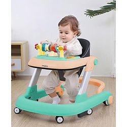 Babyhug 2 in 1 Baby Walker with Anti Fall Protection & Adjustable Height-Blue| Push Walker| Rear Wheels with Speed Control| Soft Padded Seat| Smooth Swivel Wheels| Musical Toy Tray with Engaging Toys