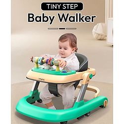 Babyhug 2 in 1 Baby Walker with Anti Fall Protection & Adjustable Height-Blue| Push Walker| Rear Wheels with Speed Control| Soft Padded Seat| Smooth Swivel Wheels| Musical Toy Tray with Engaging Toys