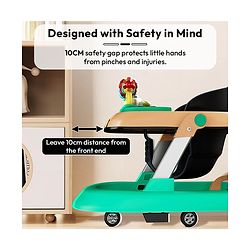 Babyhug 2 in 1 Baby Walker with Anti Fall Protection & Adjustable Height-Blue| Push Walker| Rear Wheels with Speed Control| Soft Padded Seat| Smooth Swivel Wheels| Musical Toy Tray with Engaging Toys
