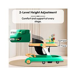 Babyhug 2 in 1 Baby Walker with Anti Fall Protection & Adjustable Height-Blue| Push Walker| Rear Wheels with Speed Control| Soft Padded Seat| Smooth Swivel Wheels| Musical Toy Tray with Engaging Toys