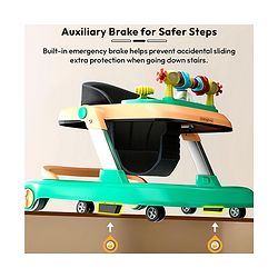 Babyhug 2 in 1 Baby Walker with Anti Fall Protection & Adjustable Height-Blue| Push Walker| Rear Wheels with Speed Control| Soft Padded Seat| Smooth Swivel Wheels| Musical Toy Tray with Engaging Toys
