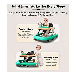 Babyhug 2 in 1 Baby Walker with Anti Fall Protection & Adjustable Height-Blue| Push Walker| Rear Wheels with Speed Control| Soft Padded Seat| Smooth Swivel Wheels| Musical Toy Tray with Engaging Toys