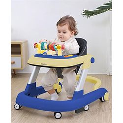 Babyhug 2 in 1 Baby Walker with Anti Fall Protection & Adjustable Height-Blue| Push Walker| Rear Wheels with Speed Control| Soft Padded Seat| Smooth Swivel Wheels| Musical Toy Tray with Engaging Toys