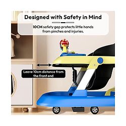 Babyhug 2 in 1 Baby Walker with Anti Fall Protection & Adjustable Height-Blue| Push Walker| Rear Wheels with Speed Control| Soft Padded Seat| Smooth Swivel Wheels| Musical Toy Tray with Engaging Toys