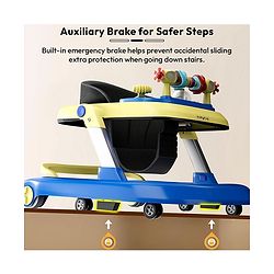 Babyhug 2 in 1 Baby Walker with Anti Fall Protection & Adjustable Height-Blue| Push Walker| Rear Wheels with Speed Control| Soft Padded Seat| Smooth Swivel Wheels| Musical Toy Tray with Engaging Toys