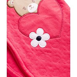 Babyhug Sweater Knit Full Sleeves Front Open Hooded Winter Wear Romper with Hearts Floral & Teddy Detailing - Red