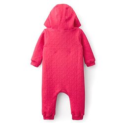 Babyhug Sweater Knit Full Sleeves Front Open Hooded Winter Wear Romper with Hearts Floral & Teddy Detailing - Red