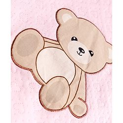 Babyhug Cotton Knit Full Sleeves Front Open Footed Hooded Winter Wear Quilted Onesie with Teddy Bear Print - Pink