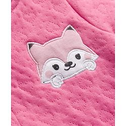 Babyhug Cotton Knit Full Sleeves Footed & Hooded Quilted Romper With Animal Embroidery - Pink
