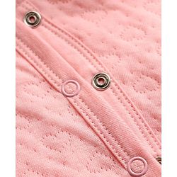 Babyhug Cotton Knit Full Sleeves Hooded Footed Winter Wear Quilted Romper with Bear Print & Ear Applique - Pink