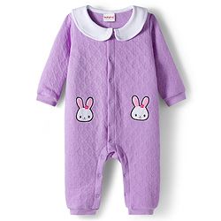 Babyhug Cotton Knit Full Sleeves Front Open Winter Wear Quilted Romper with Heart & Bunny Detailing - Lavender