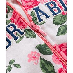 Babyhug Fleece Knit Full Sleeves Premium Heavy Gauge Warm Fleece Fabric Sweatjacket With Floral Print & Text Embroidery - White
