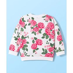 Babyhug Fleece Knit Full Sleeves Premium Heavy Gauge Warm Fleece Fabric Sweatjacket With Floral Print & Text Embroidery - White