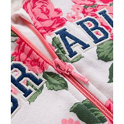 Babyhug Fleece Knit Full Sleeves Premium Heavy Gauge Warm Fleece Fabric Sweatjacket With Floral Print & Text Embroidery - White