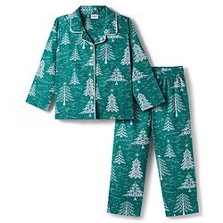 Babyhug Cotton Woven Full Sleeves Co-ords Night Suit With Tropical Theme Print - Dark Green