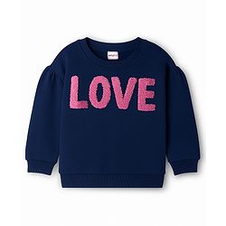 Babyhug Terry Knit Full Sleeves Sweatshirt With Love Embroidery - Navy Blue
