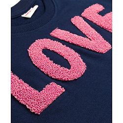 Babyhug Terry Knit Full Sleeves Sweatshirt With Love Embroidery - Navy Blue