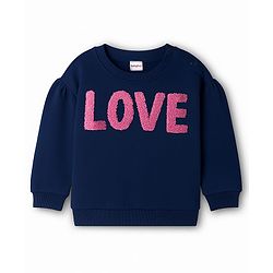 Babyhug Terry Knit Full Sleeves Sweatshirt With Love Embroidery - Navy Blue