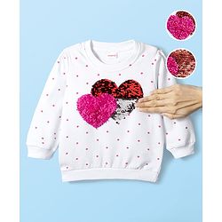 Babyhug Terry Knit Full Sleeves Sweatshirt With Polka Dot Print & Reversible Sequins - White