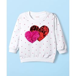 Babyhug Terry Knit Full Sleeves Sweatshirt With Polka Dot Print & Reversible Sequins - White