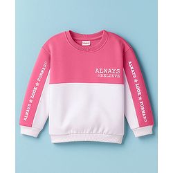 Babyhug Terry Knit Full Sleeves Cut & Sew Sweatshirt with Text Graphic - Pink & White
