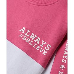 Babyhug Terry Knit Full Sleeves Cut & Sew Sweatshirt with Text Graphic - Pink & White