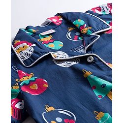 Babyhug 100% Cotton Woven Full Sleeves Co-ords Night Suit With Santa Print - Navy Blue