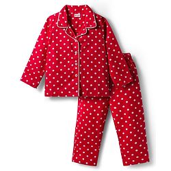 Babyhug Cotton Woven Full Sleeves Co-ords Night Suit With Polka Dot Print - Maroon