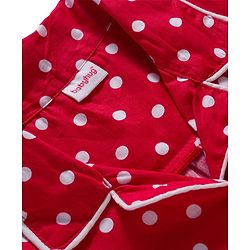Babyhug Cotton Woven Full Sleeves Co-ords Night Suit With Polka Dot Print - Maroon