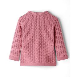 Babyhug Knit Full Sleeves Front Open Sweater With Cable Design- Pink
