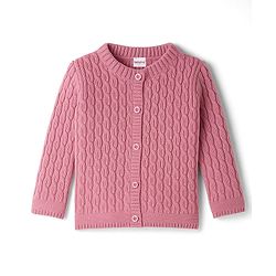 Babyhug Knit Full Sleeves Front Open Sweater With Cable Design- Pink