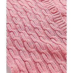 Babyhug Knit Full Sleeves Front Open Sweater With Cable Design- Pink