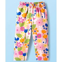 Babyhug Cotton Knit Full Sleeves Co-ords Night Suit With Floral Print - Pink