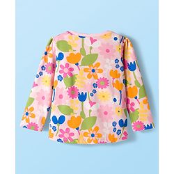 Babyhug Cotton Knit Full Sleeves Co-ords Night Suit With Floral Print - Pink
