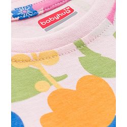Babyhug Cotton Knit Full Sleeves Co-ords Night Suit With Floral Print - Pink